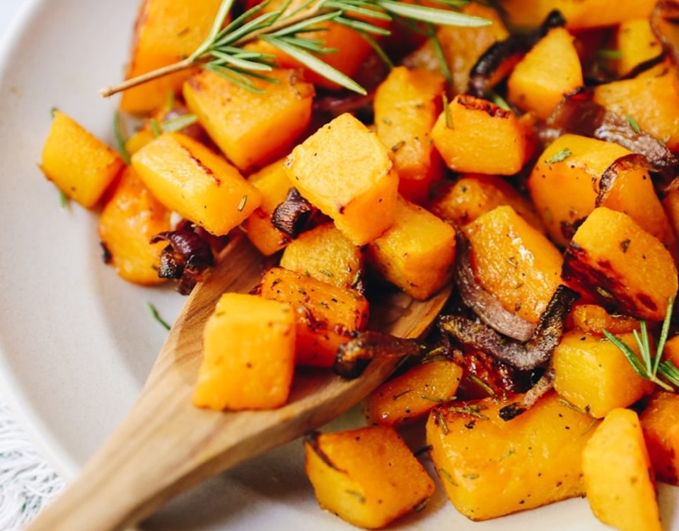 Roasted butternut squash with pecans