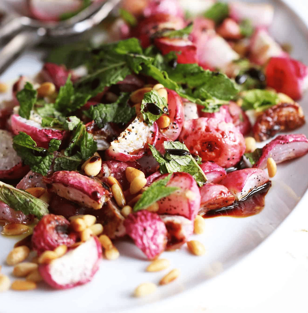 Roasted Radish Balsamic Mint Salad - Farm Fresh Nuts