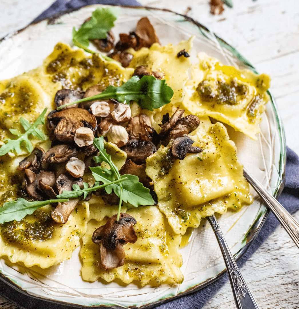 Brown Butter Hazelnut Ravioli With Crispy Mushrooms Farm Fresh Nuts